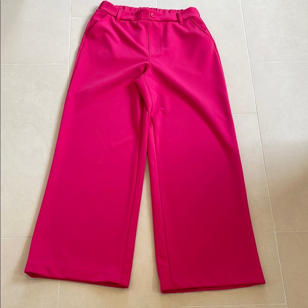 Bright Fuchsia High Waist Wide Leg Stretch Trousers